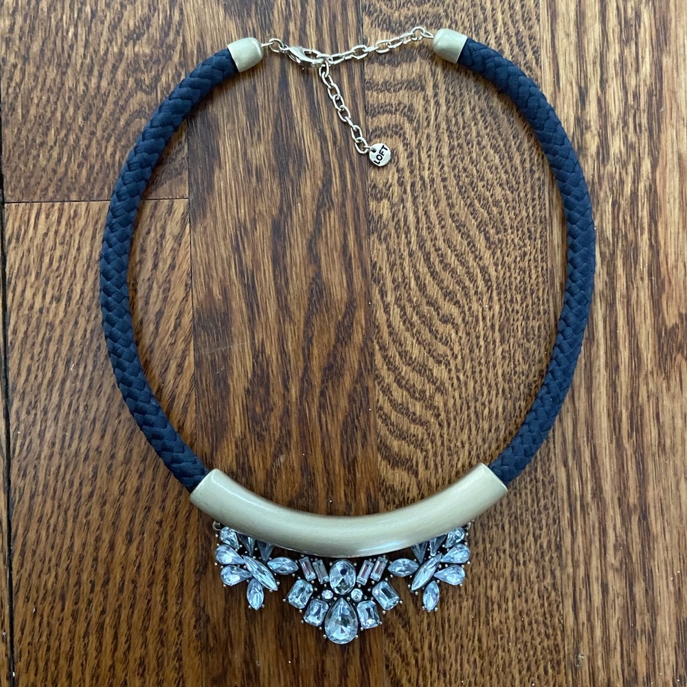 LOFT navy and gold bib necklace